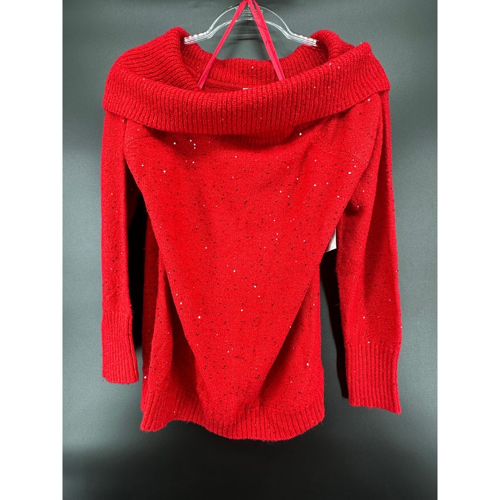Chico's Touch of Sparkle Sweater Red Sequin Off Shoulder Cowl Neck Holiday NWT